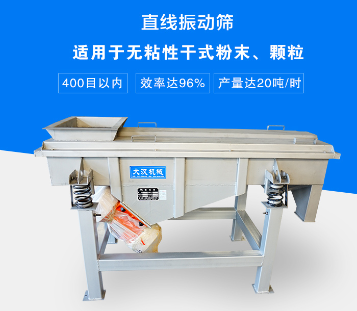 直線振動篩適用于無粘性干式粉末、顆粒，產(chǎn)量達20噸/時